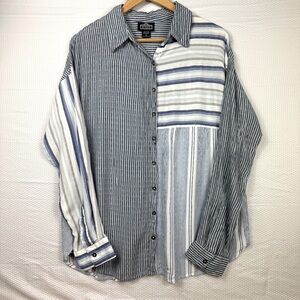 Angie Blue and White Casual Button Down Shirt Size Large